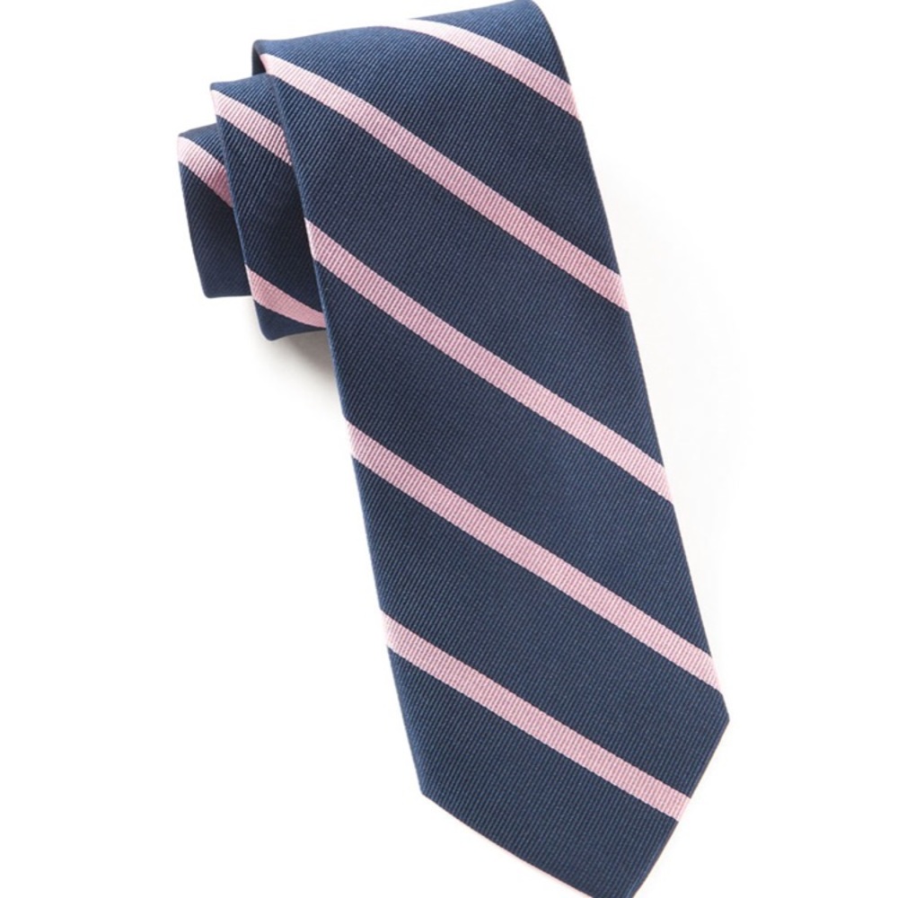 Tie Bar pink and navy skinny tie